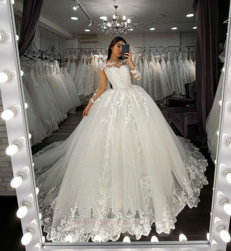 Bateau Long Sleeves Illusion Sleeves Tulle Long Hourglass Wedding skirt