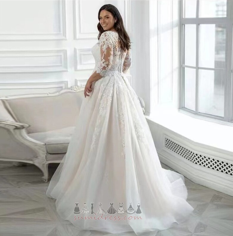 Bateau Natural Waist Fall Long A-Line Tulle Wedding gown