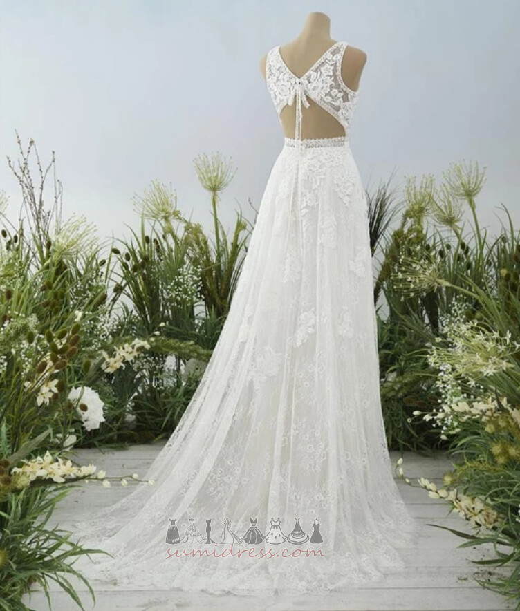 Bateau Natural Waist Hemline Long Inverted Triangle Backless Beach Wedding Dress