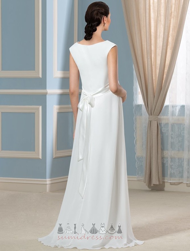 Bateau Sweep Train Chiffon Floor Length Elegant Empire Wedding Dress