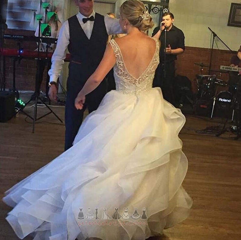 Бато прикрашений ліф багаторівневе органза блискавка вгору лінія Весільна сукня