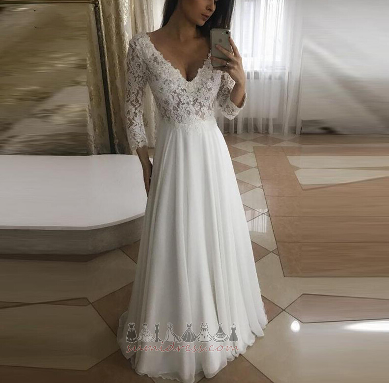 Beach Lace Overlay Natural Waist Long Sleeves Lace V-Neck Wedding gown