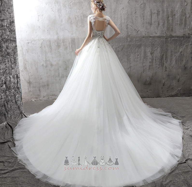 Beach Lace-up Spring Long Off Shoulder Tulle Wedding Dress