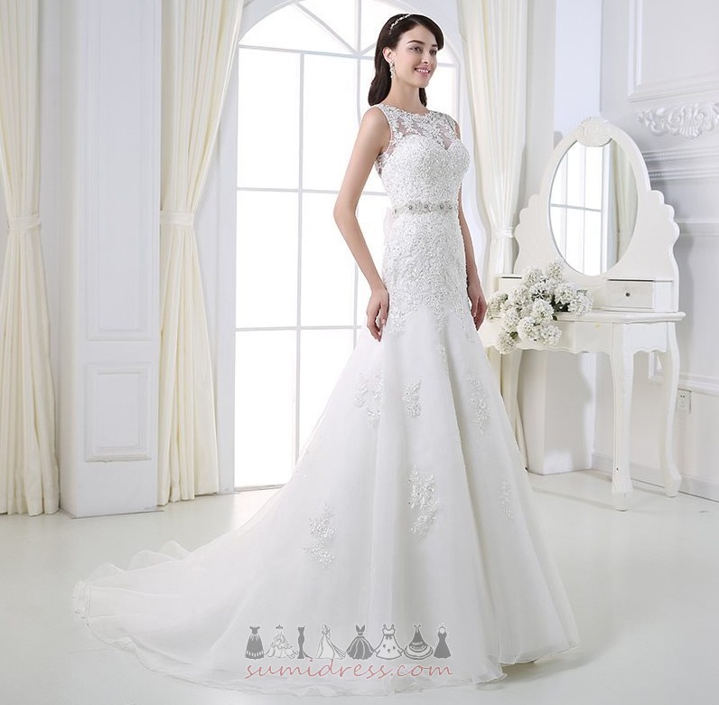 Beaded Belt Long Luxurious Hall Natural Waist Backless Wedding Dress