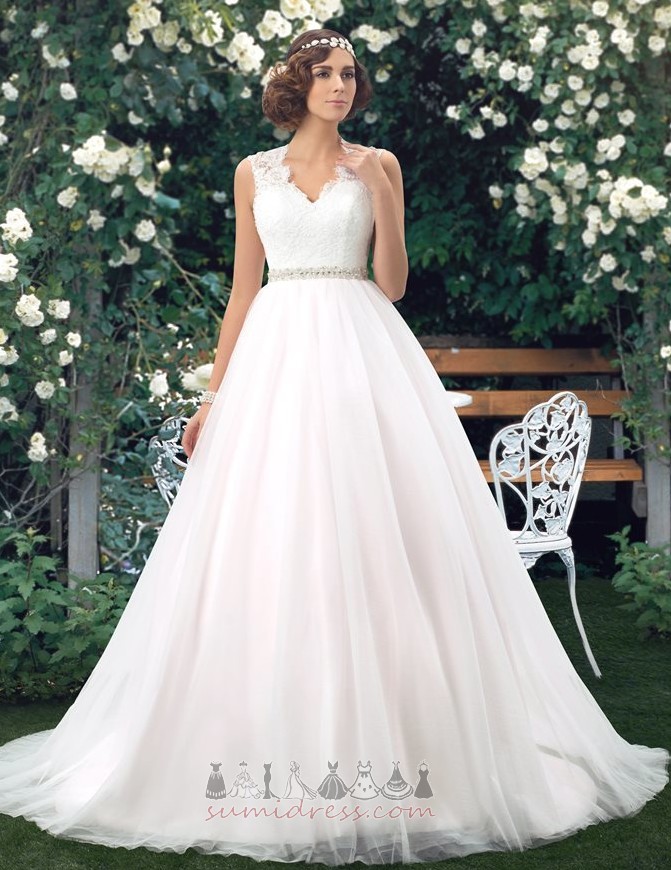 Beaded Belt Natural Waist Draped Lace Overlay Sheer Back A-Line Wedding Dress