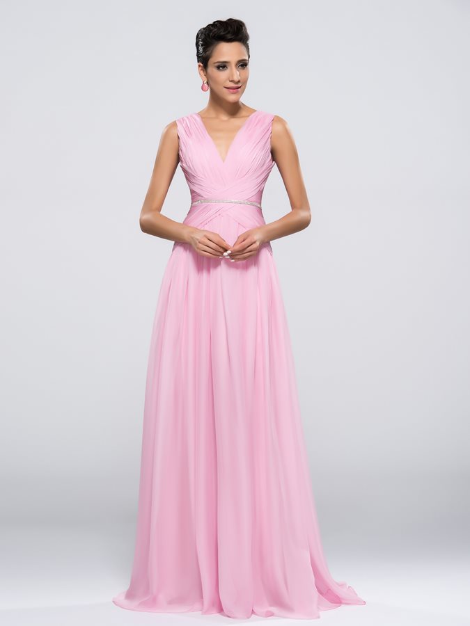 Beaded Belt Pleated Zipper Up Simple Pleated Bodice A-Line Evening gown