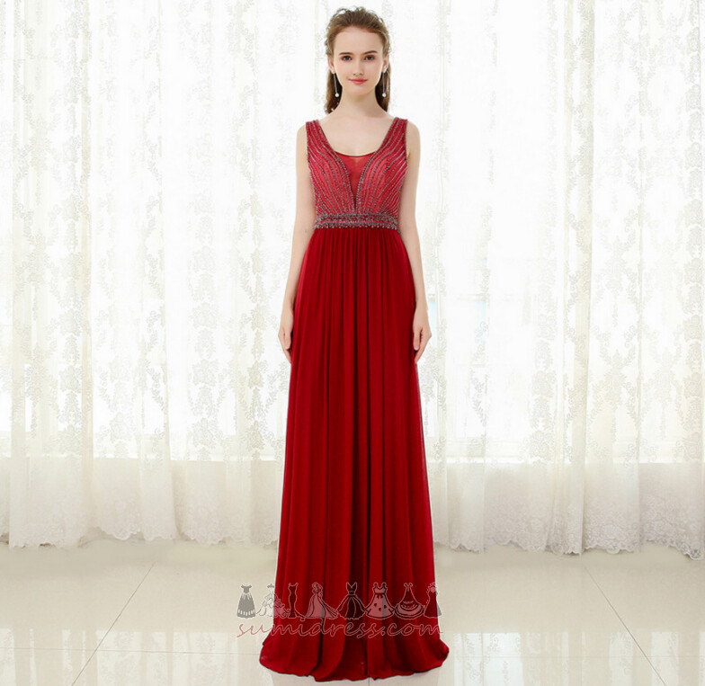 Beaded Belt Sleeveless A-Line Floor Length Spring Scoop Evening Dress