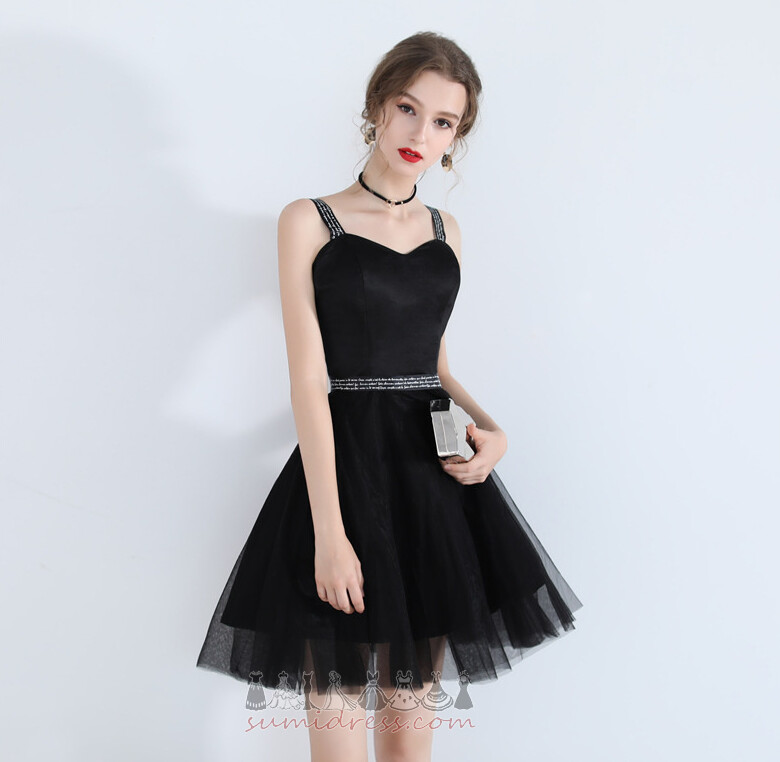 Beading A-Line Natural Waist Summer Wide Straps Tulle Cocktail Dress