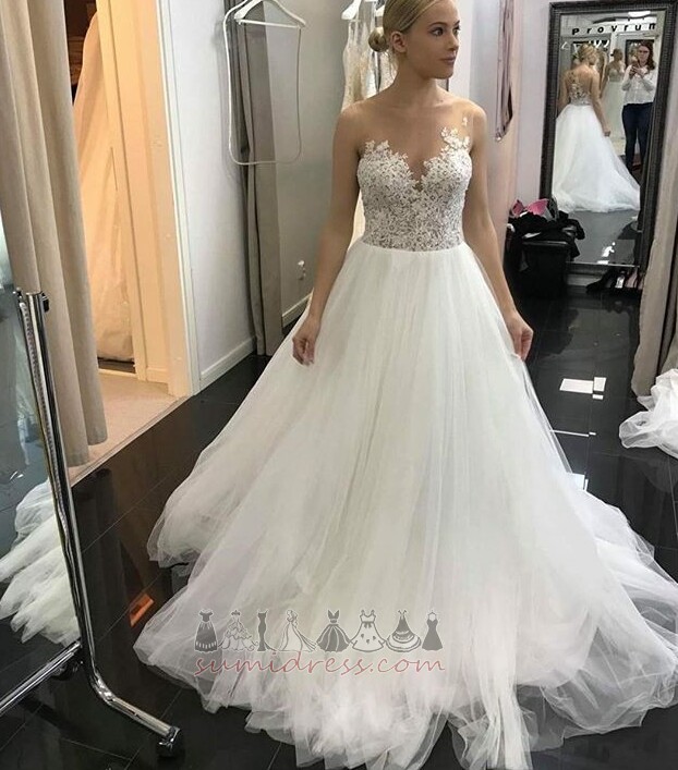 Beading Bateau Natural Waist Tulle A-Line Simple Wedding Dress