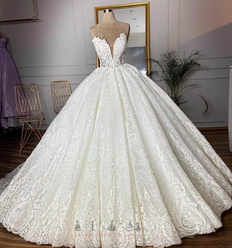 Beading Cathedral Train Luxurious Strapless Natural Waist A-Line Wedding Dress
