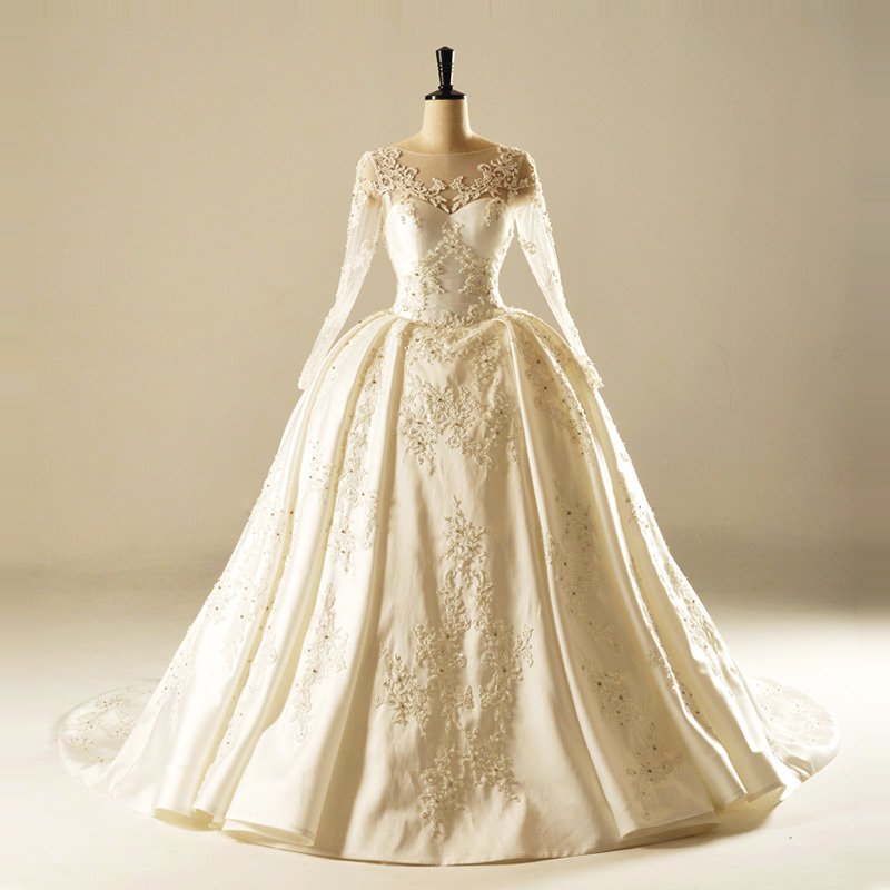 Beading Formal Long Cathedral Train Spring A-Line Wedding Dress