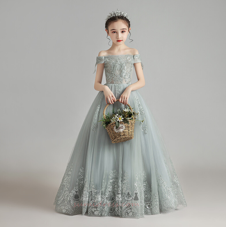 Beading Formal Natural Waist Off Shoulder Swing Tulle Flower Girl Dress