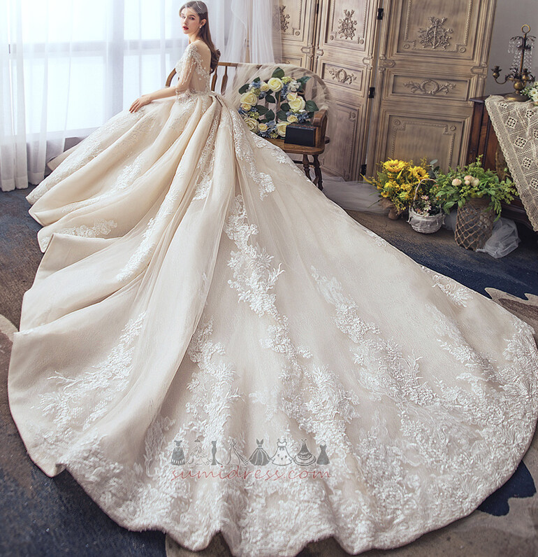 Beading Jewel Bodice Natural Waist Short Sleeves Formal Long Wedding Dress