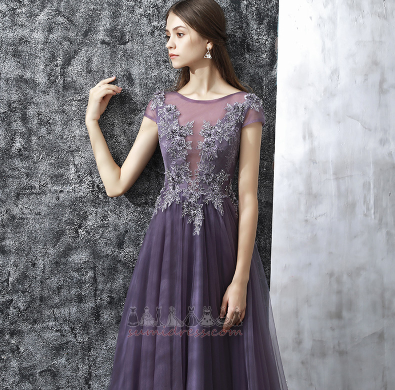 Beading Lace Overlay Capped Sleeves Short Sleeves Natural Waist A-Line Evening Dress