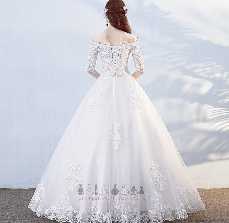 Beading Lace-up Floor Length Half Sleeves Lace Overlay Beach Wedding Dress