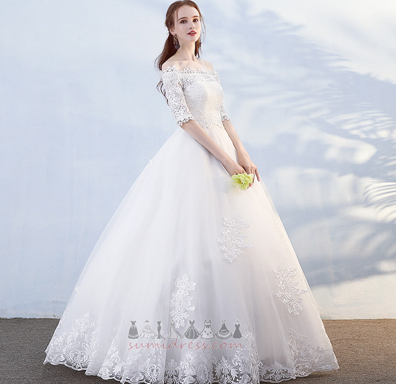 Beading Lace-up Floor Length Half Sleeves Lace Overlay Beach Wedding Dress