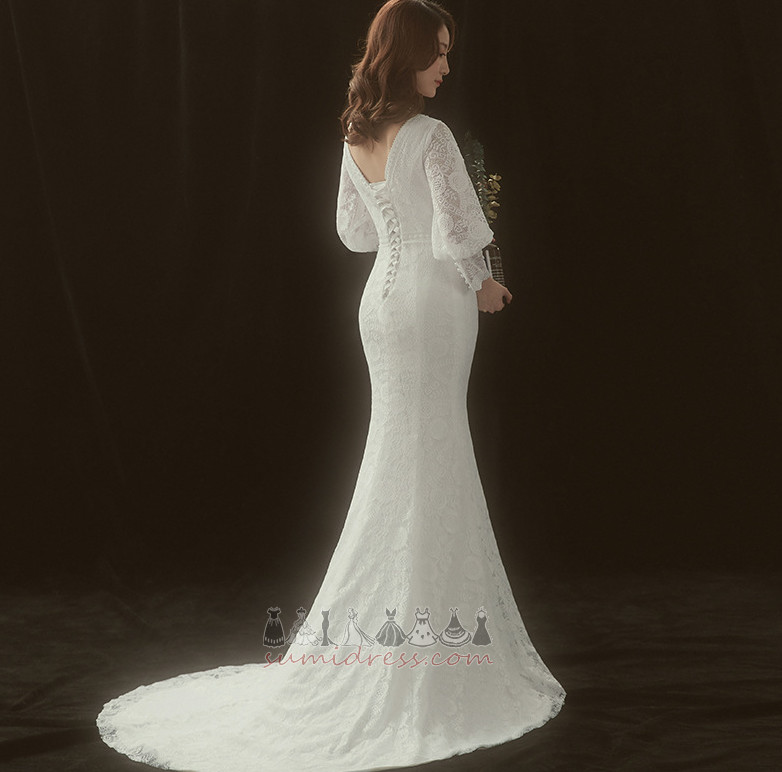 Beading Mermaid Natural Waist Lace Overlay V-Neck Chapel Train Wedding Dress