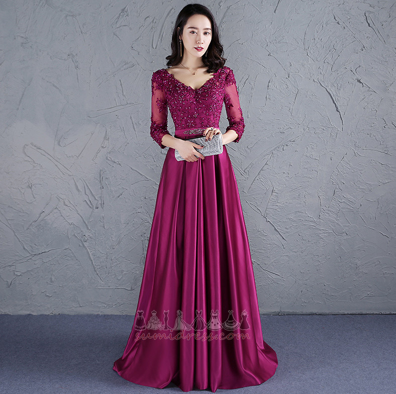 Beading Natural Waist Elegant 3/4 Length Sleeves Floor Length Evening Dress
