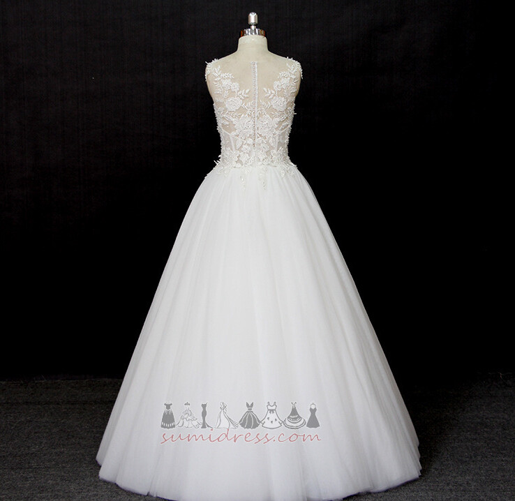Beading Natural Waist Floor Length Princess Zipper Up V-Neck Wedding Dress