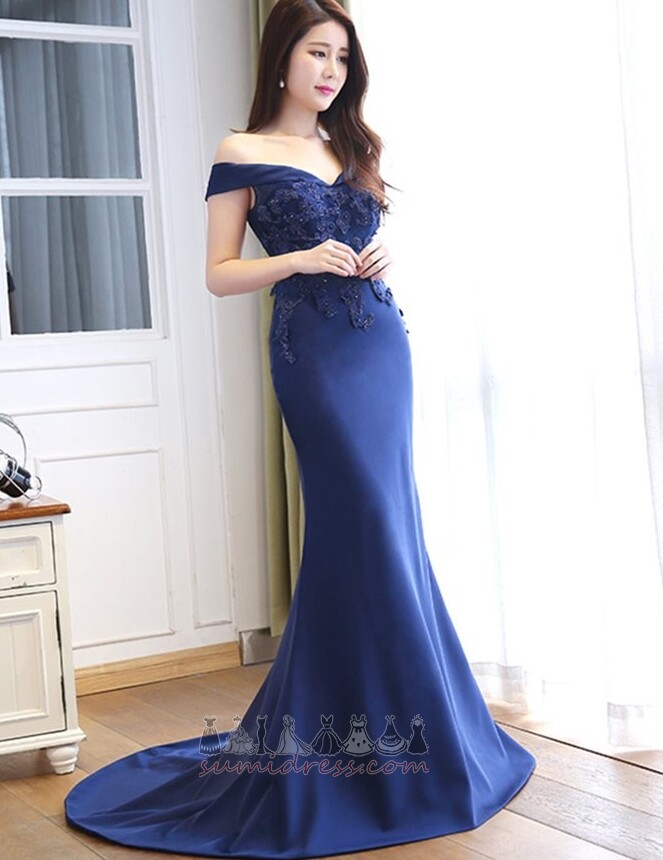Beading Natural Waist Portrait collar Long Inverted Triangle Evening gown