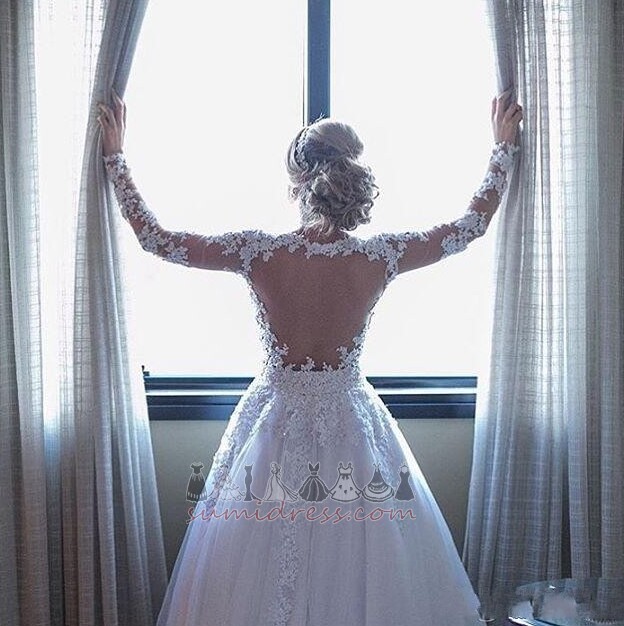 Beading Satin Elegant Long Long Sleeves Deep v-Neck Wedding Dress
