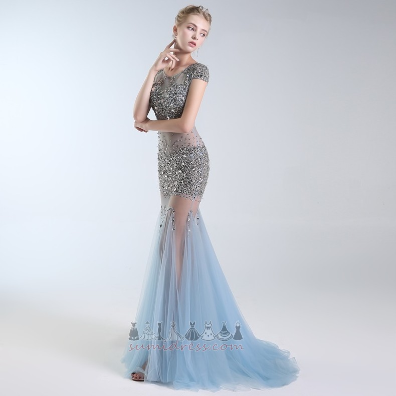 Beading Tulle Petite Short Sleeves Sweep Train Natural Waist Prom gown