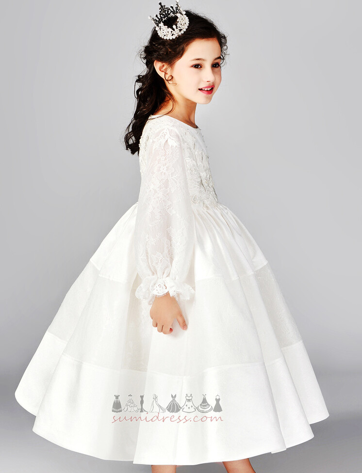 Bell Sleeves Lace Overlay Natural Waist Long Sleeves Zipper Up Lace Flower Girl Dress