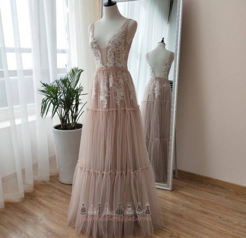 Berankovis Vidutinis Aplikacijos V-kaklo Grindų ilgis Beach Vestuvinės suknelė