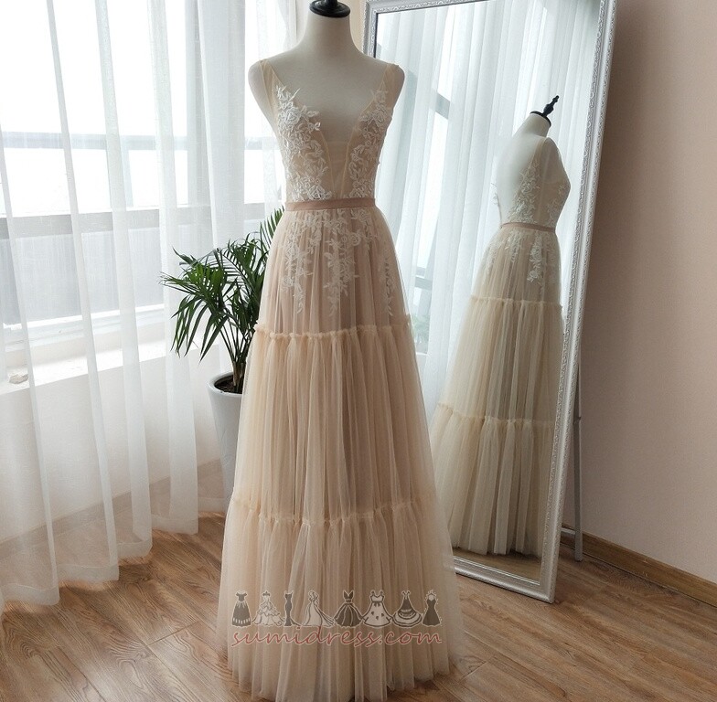 Berankovis Vidutinis Aplikacijos V-kaklo Grindų ilgis Beach Vestuvinės suknelė