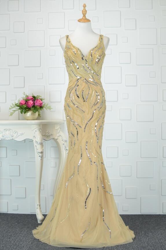 Berankovis Vidutinis Grindų ilgis V-kaklo Ornamento formavimas Undinė Vakarinės suknelė