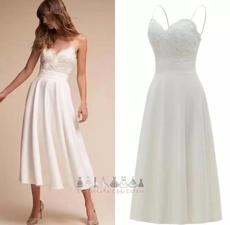 Bez rukávů Tenká Okouzlující Čaj délka A-Line Satén Svatební šaty