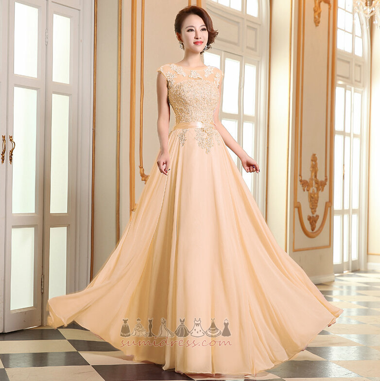 Binding Wedding Capped Sleeves Natural Waist Chic Floor Length Evening gown