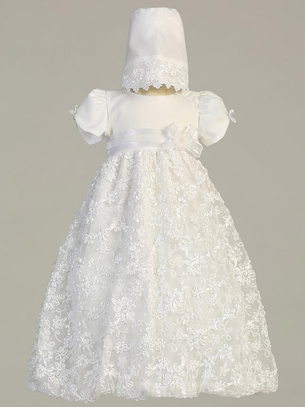 беадед појас Природни Струк лук принцеза формалан кратких рукава Крштење хаљина
