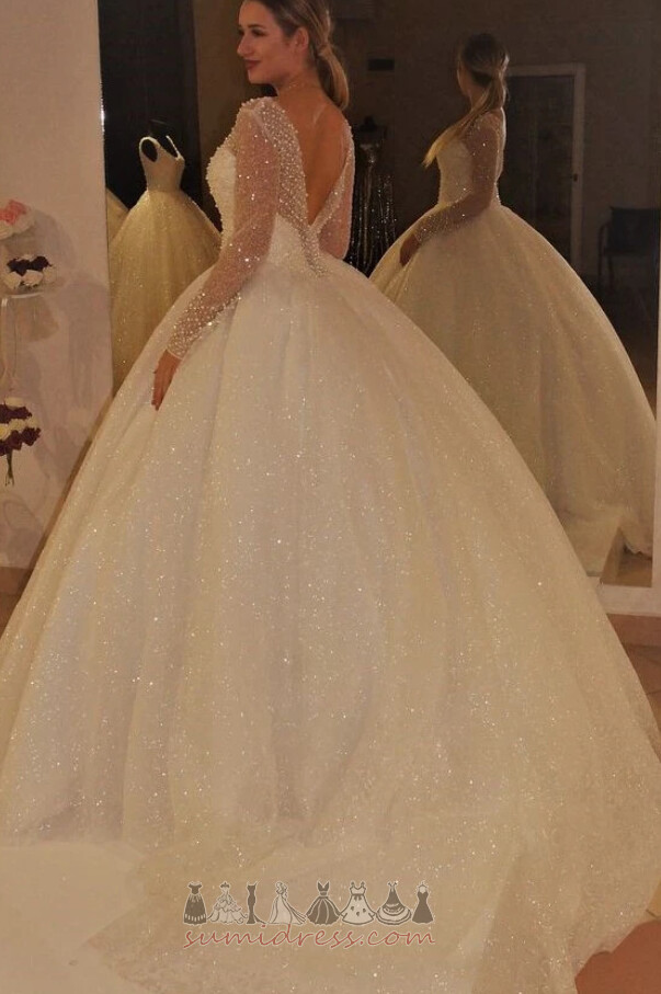блискавка вгору довгі рукави природні Талія іскритися Довго лінія Весільна сукня