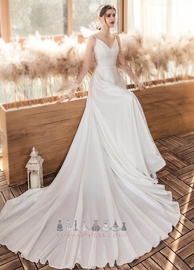 блискавка вгору Довго простий природні Талія на відкритому повітрі літо Весільна сукня