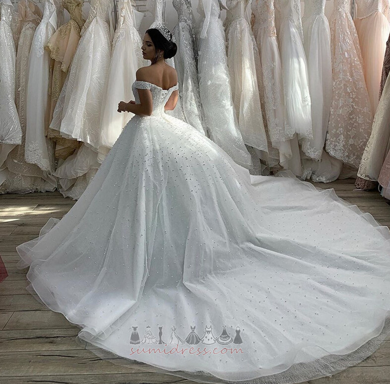 блоковані рукава формальний природні Талія зал перли Довго Весільна сукня
