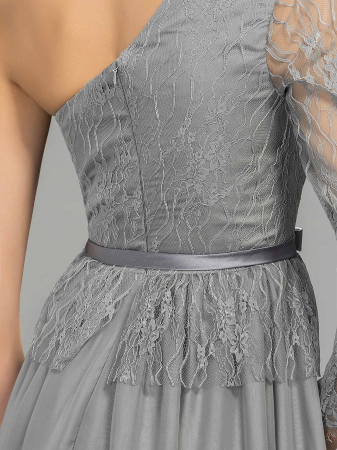 Blonder Chiffon Asymmetrisk ærme Omvendt Trekant A-linje Formelle Aften kjole