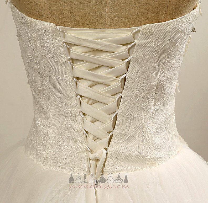 Bodenlang Perlen Natürliche Taille Formell Rücken Schnürung Zug zu fegen Brautkleid
