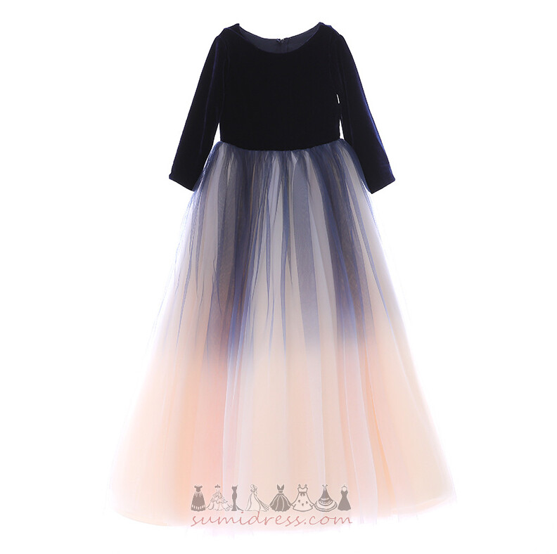 Bodenlang Show / Leistung T Hemd Elegante Reißverschluss Natürliche Taille Kleine Mädchen Kleid
