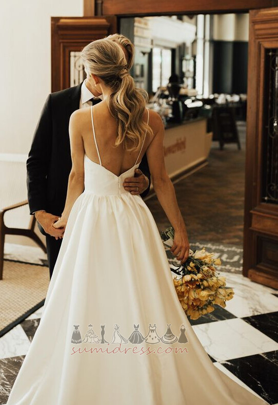 Bol dökümlü Bir çizgi Fermuar yukarıya Kolsuz Saten Basit Düğün Elbise