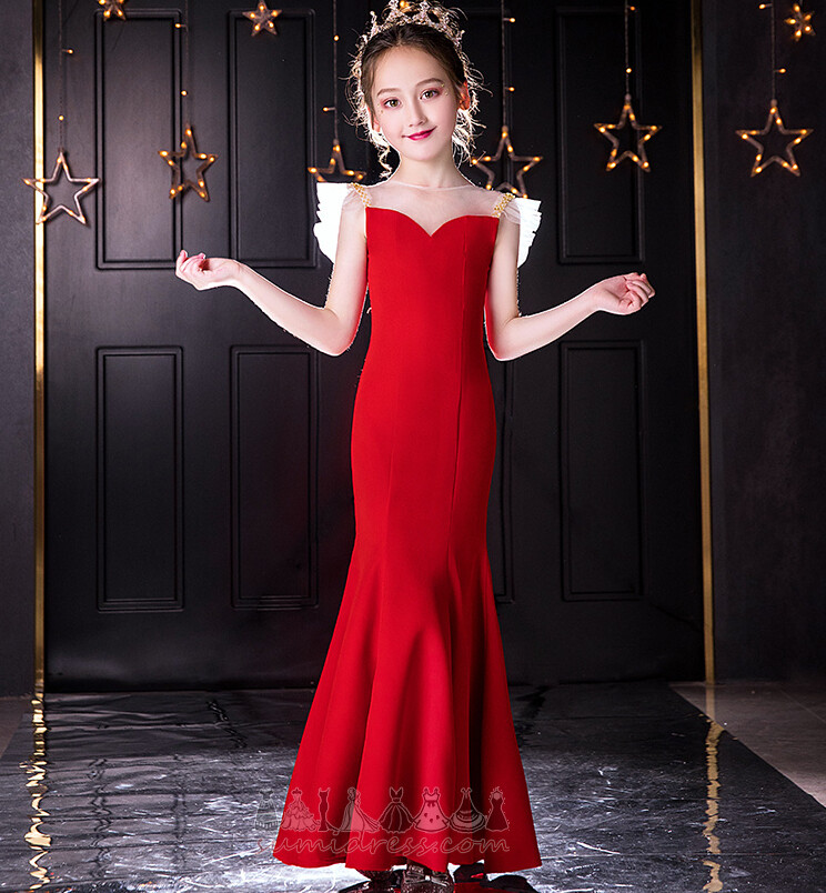 Bol dökümlü Kılıf Bateau Kolsuz Bağcıklı Kış Çiçek kız elbise
