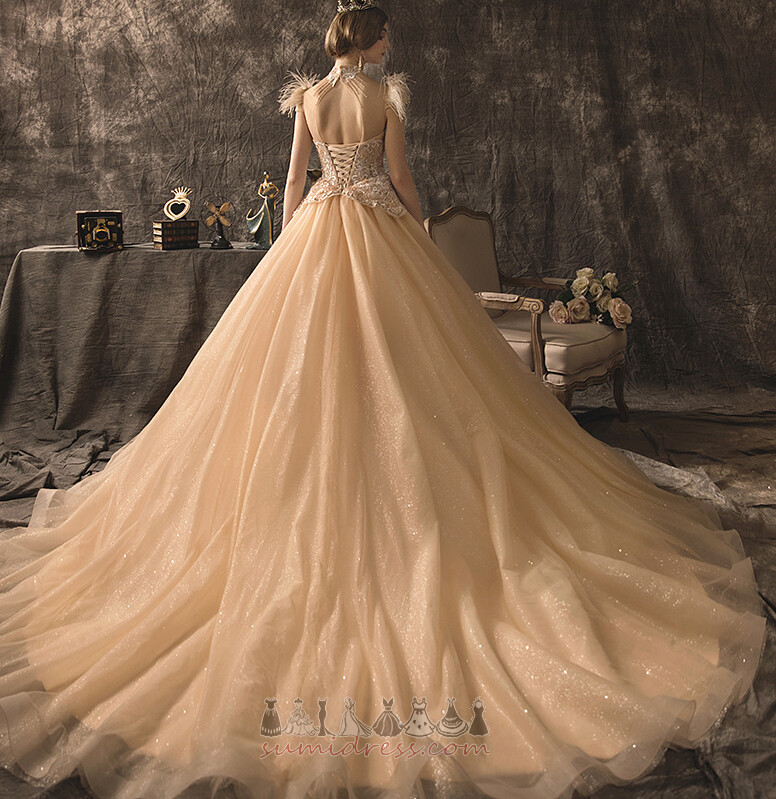 Босоніжки формальний тюль весна аплікації висока шия Весільна сукня