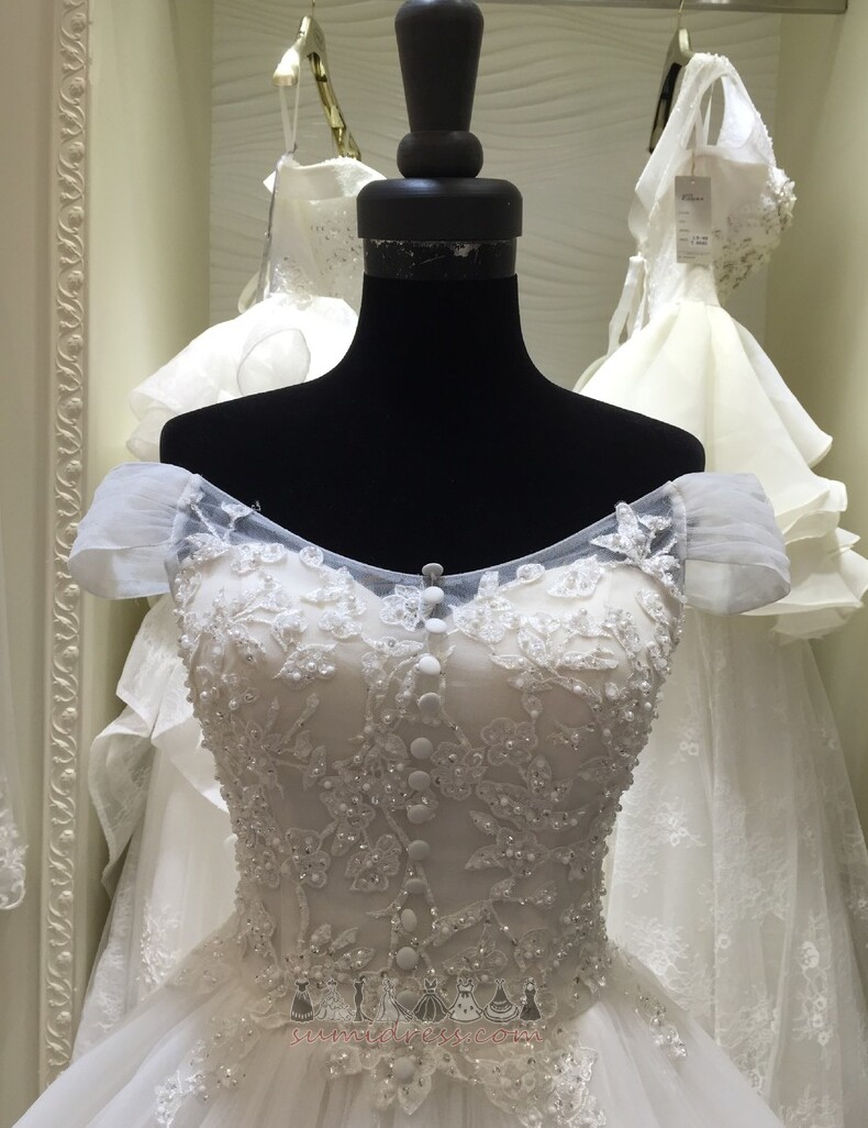 Босоніжки природні Талія довжина підлоги кнопка блоковані рукава мереживо Весільна сукня