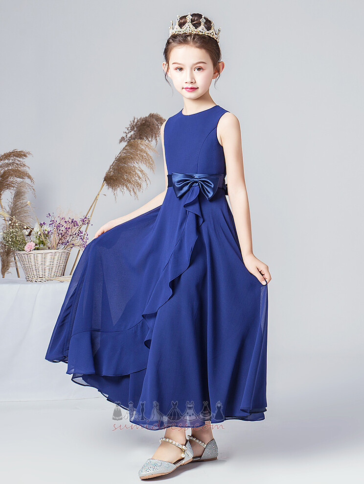 Bow Floor Length Medium Natural Waist Elegant Chiffon Flower Girl Dress