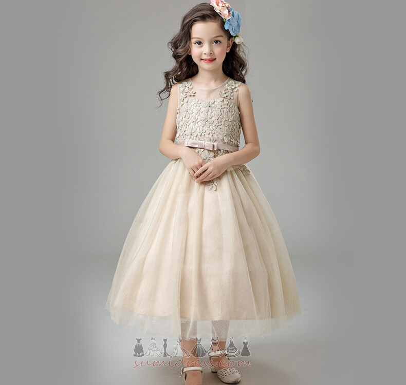 Bow Sleeveless Wedding Elegant Accented Bow Natural Waist Little girl dress