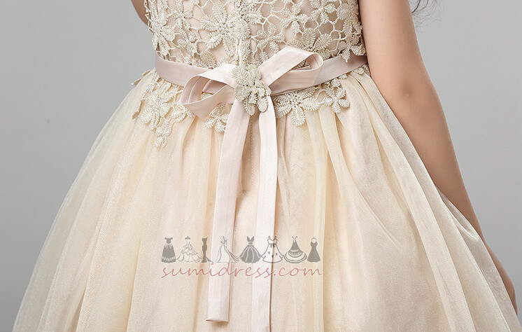 Bow Sleeveless Wedding Elegant Accented Bow Natural Waist Little girl dress