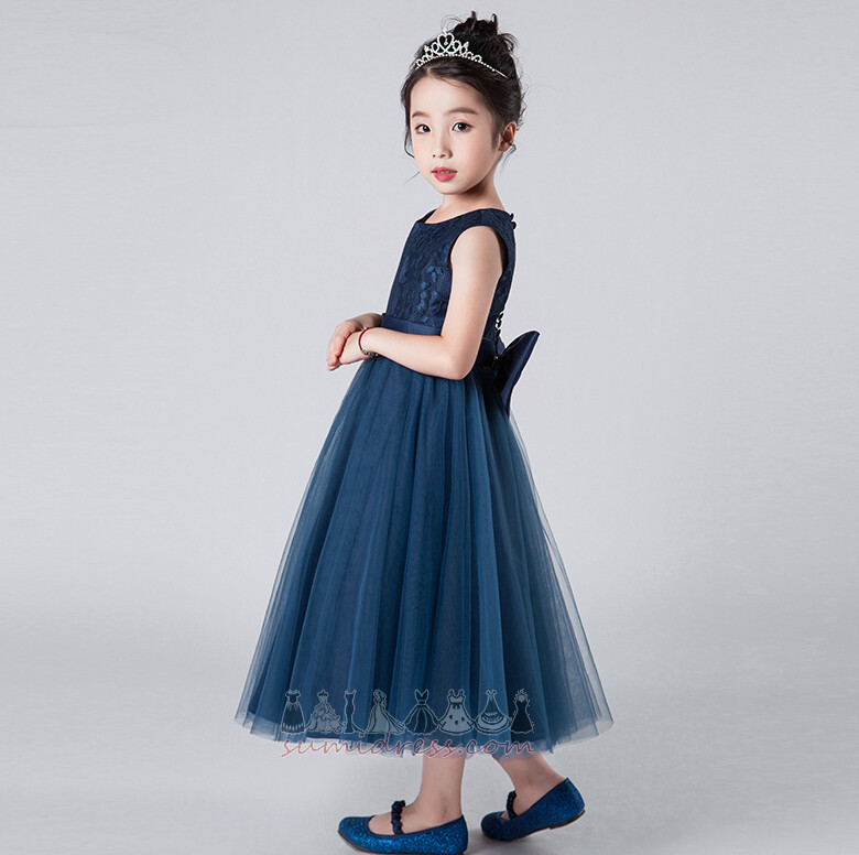 Bow udsmykning Mid Tilbage Te-længde Elegant Sløjfeknude Medium Blomst pige kjole