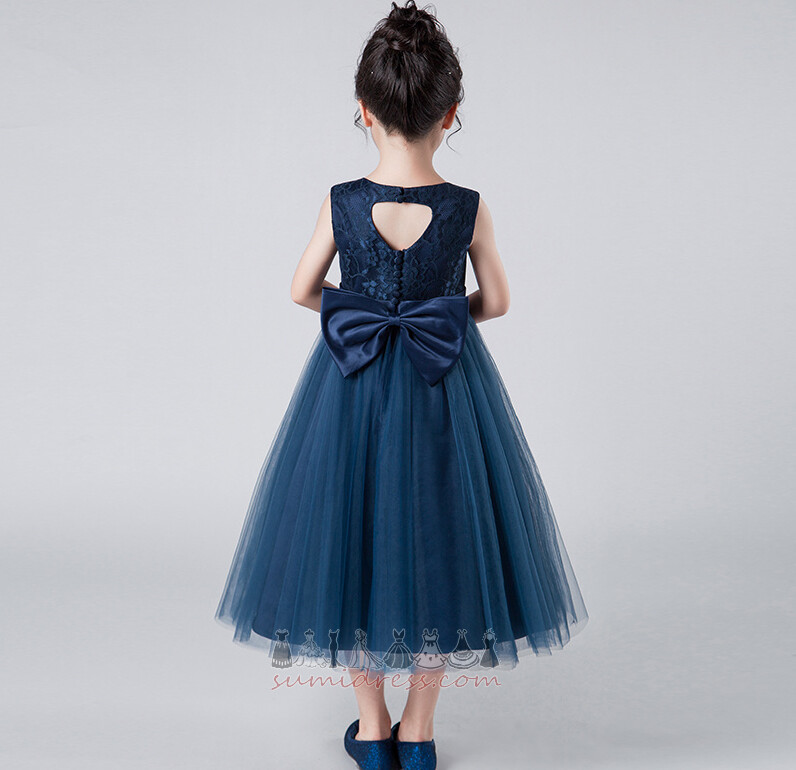 Bow udsmykning Mid Tilbage Te-længde Elegant Sløjfeknude Medium Blomst pige kjole