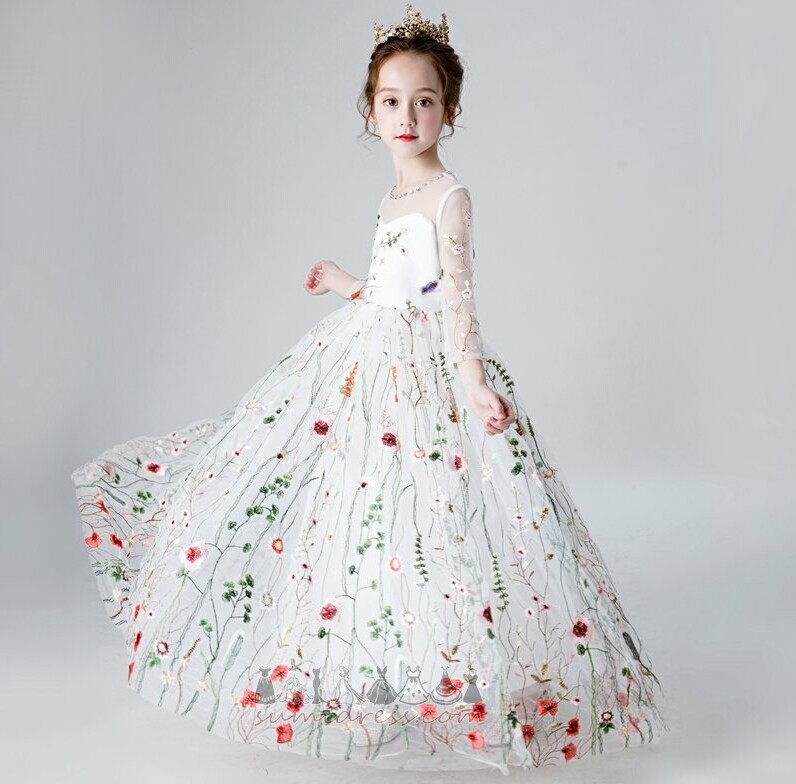 Brangakmenis Rutulys Aplikacijos Trys ketvirtadaliai rankovėmis Organza Gėlių mergaičių suknelė
