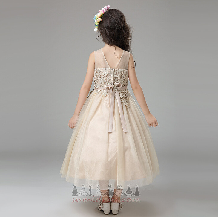 Bryllup Uden ærmer Sløjfeknude Elegant Naturlig Talje Bow udsmykning Blomst pige kjole